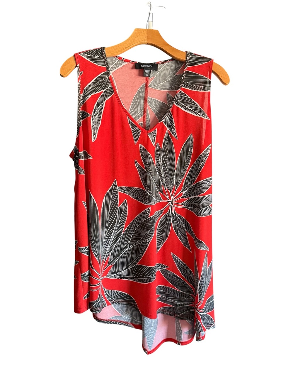 Karen Kane Red Asymmetrical V-Neck Tropical Print Tank